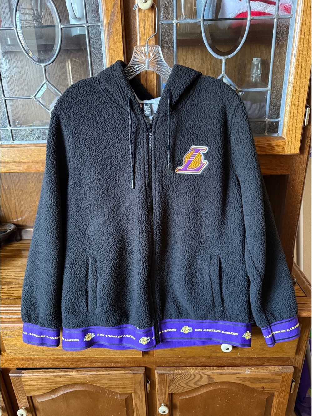 NBA Lakers Sherpa Full Zip Hoodie XL Ultra Game Teddy Bear Fleece Black Purple